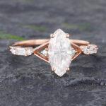 Pattiring Marquise Cut C&C Moissanite Rose Gold Baguette cut Diamond Engagement Ring 4