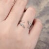 Pattiring Marquise Cut Moss Agate White Gold Diamond Open Curved Wedding Band