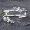Pattiring White Gold Moss Agate and Diamond Open Double Band Wedding Ring