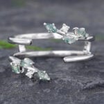 Pattiring White Gold Moss Agate and Diamond Open Double Band Wedding Ring