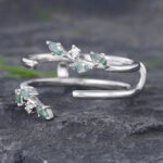 Pattiring Marquise Cut Moss Agate White Gold Diamond Open Curved Wedding Band