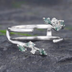 Pattiring Marquise Cut Moss Agate White Gold Diamond Open Curved Wedding Band