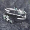 Pattiring Marquise Cut Moss Agate White Gold Diamond Open Curved Wedding Band