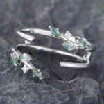 Pattiring Marquise Cut Moss Agate White Gold Diamond Open Curved Wedding Band