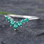 Pattiring Marquise Cut Natural Emerald White Gold Curved Wedding Band 1