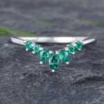Pattiring Marquise Cut Natural Emerald White Gold Curved Wedding Band