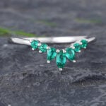 Pattiring Marquise Cut Natural Emerald White Gold Curved Wedding Band 2