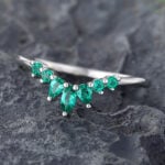 Pattiring Marquise Cut Natural Emerald White Gold Curved Wedding Band 5