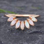 Pattiring Rose Gold Vintage Marquise Cut Opal Wedding Band for Women