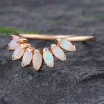 Pattiring Marquise Cut Opal Rose Gold Vintage Curved Wedding Band