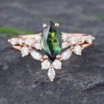 Pattiring Marquise Cut Teal Sapphire Rose Gold Engagement Ring Set