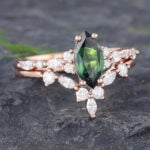 Pattiring Marquise Cut Teal Sapphire Rose Gold Engagement Ring Set 3