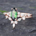 Pattiring Marquise Cut Teal Sapphire Rose Gold Engagement Ring Set 5