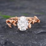 Pattiring Oval Cut 1.37 Carat Moissanite Rose Gold Leaf Engagement Ring