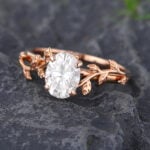 Pattiring Oval Cut 1.37 Carat Moissanite Rose Gold Leaf Engagement Ring 2