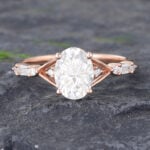 Pattiring Oval Cut C&C Moissanite Rose Gold Baguette cut Diamond Engagement Ring