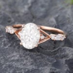 Pattiring Oval Cut C&C Moissanite Rose Gold Baguette cut Diamond Engagement Ring 2