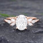 Pattiring Oval Cut C&C Moissanite Rose Gold Marquise Cut Diamond Cluster Engagement Ring
