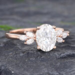 Pattiring Oval Cut C&C Moissanite Rose Gold Marquise Cut Diamond Cluster Engagement Ring 3