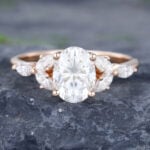 Pattiring Oval Cut C&C Moissanite Rose Gold Marquise Cut Diamond Engagement Ring