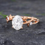 Pattiring Oval Cut C&C Moissanite Rose Gold Twig Diamond Engagement Ring 5