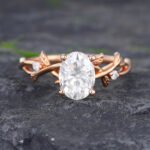 Pattiring Oval Cut C&C Moissanite Rose Gold Twig Diamond Engagement Ring