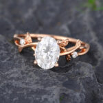 Pattiring Oval Cut C&C Moissanite Rose Gold Twig Diamond Engagement Ring 3