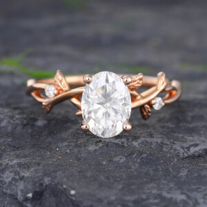 Pattiring Oval Cut C&C Moissanite Rose Gold Twig Diamond Engagement Ring