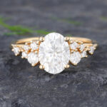 Pattiring Oval Cut C&C Moissanite Solid Gold Diamond Cluster Engagement Ring