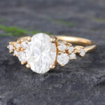 Pattiring Oval Cut C&C Moissanite Solid Gold Diamond Cluster Engagement Ring 2