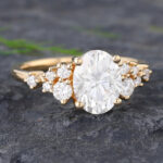 Pattiring Oval Cut C&C Moissanite Solid Gold Diamond Cluster Engagement Ring 3