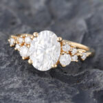Pattiring Oval Cut C&C Moissanite Solid Gold Diamond Cluster Engagement Ring 4