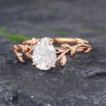Pattiring Pear Shaped 1.2 Carat Moissanite Rose Gold Leaf Engagement Ring 1