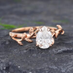 Pattiring Pear Shaped 1.2 Carat Moissanite Rose Gold Leaf Engagement Ring 2