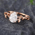 Pattiring Pear Shaped 1.2 Carat Moissanite Rose Gold Leaf Engagement Ring 4