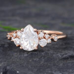 Pattiring Pear Shaped C&C Moissanite Rose Gold Diamond Cluster Engagement Ring 1