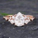 Pattiring Pear Shaped C&C Moissanite Rose Gold Diamond Cluster Engagement Ring