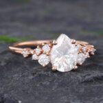 Pattiring Pear Shaped C&C Moissanite Rose Gold Diamond Cluster Engagement Ring 2