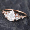 Pattiring Pear Shaped C&C Moissanite Rose Gold Diamond Cluster Engagement Ring 3