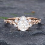 Pattiring Rose Gold Pear Shaped Moissanite Filigree Engagement Ring