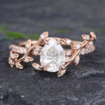 Pattiring Rose Gold Pear Shaped Moissanite Leaf Diamond Engagement Ring