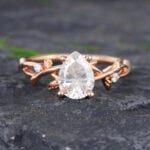 Pattiring Pear Shaped C&C Moissanite Rose Gold Twig Diamond Engagement Ring