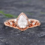 Pattiring Pear Shaped C&C Moissanite Rose Gold Vintage Diamond Engagement Ring