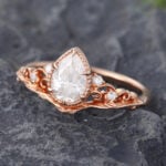 Pattiring Pear Shaped C&C Moissanite Rose Gold Vintage Diamond Engagement Ring 2