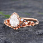 Pattiring Pear Shaped C&C Moissanite Rose Gold Vintage Diamond Engagement Ring 4