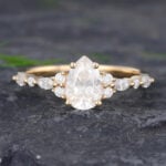 Pattiring Pear Shaped C&C Moissanite Solid Gold Marquise cut Diamond Engagement Ring