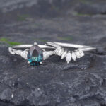Pattiring Pear Shaped Lab Alexandrite White Gold Baguette Cut Diamond Engagement Ring Set 3