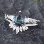 Pattiring Pear Shaped Lab Alexandrite White Gold Baguette Cut Diamond Engagement Ring Set 4