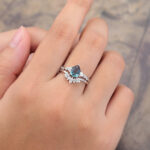 Pattiring Pear Shaped Lab Alexandrite White Gold Baguette Cut Diamond Engagement Ring Set 5
