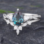 Pattiring Pear Shaped Lab Alexandrite White Gold Engagement Ring Set 1